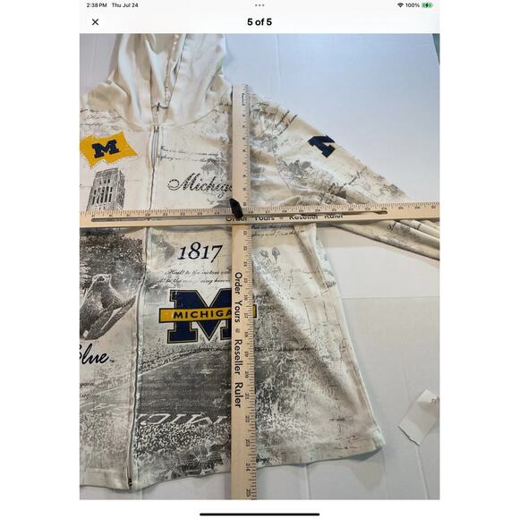 Univ of Michigan Zip Hoodie Women’s Size M Cream Graphic Go Blue Wolverines - Picture 6 of 8